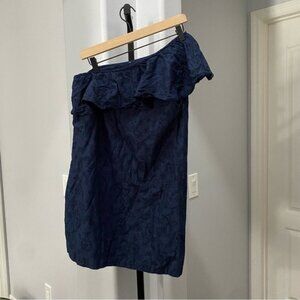 Abercrombie & Fitch Navy Blue Eyelet Lace One Shoulder Ruffle Mini Dress Small